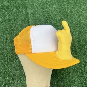 Vintage Middle Finger F**K You Novelty Foam Trucker Meshback Hat Yellow 80s